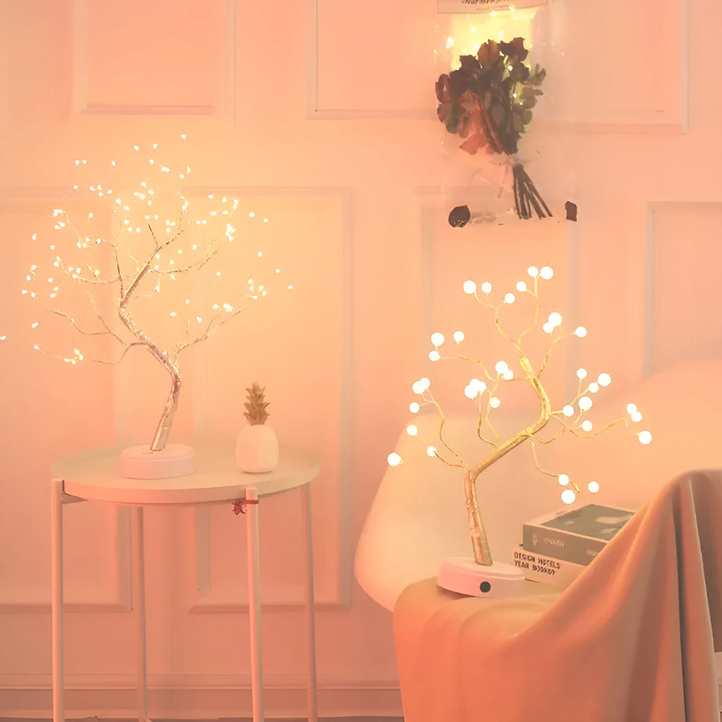 LED Christmas tree light with touch base and USB/battery power in warm white, white, or pink colours