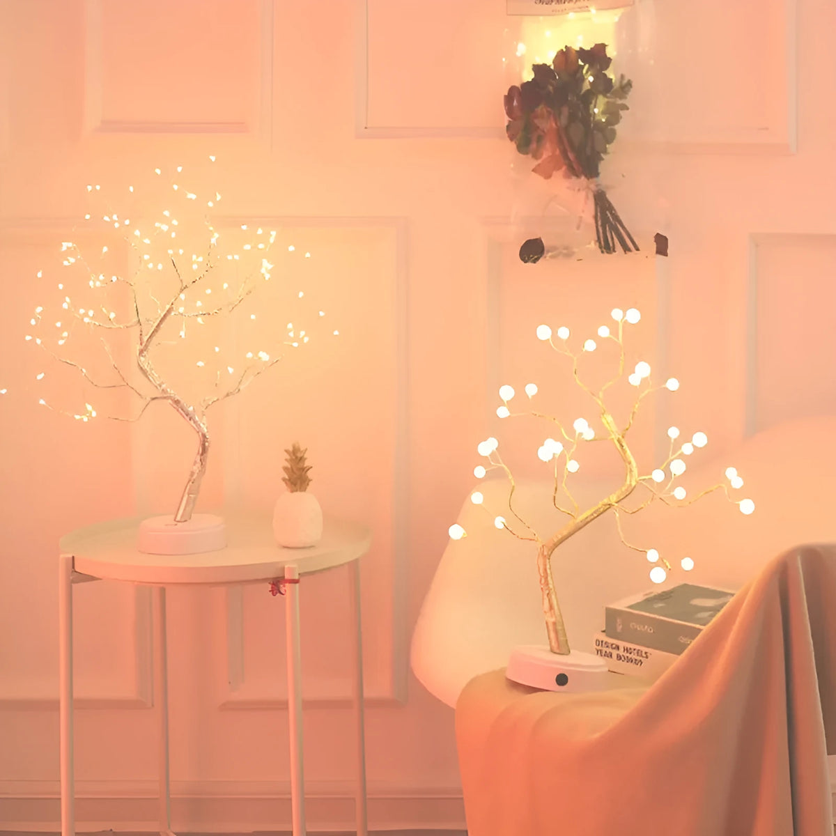 LED Christmas tree light with touch base and USB/battery power in warm white, white, or pink colours