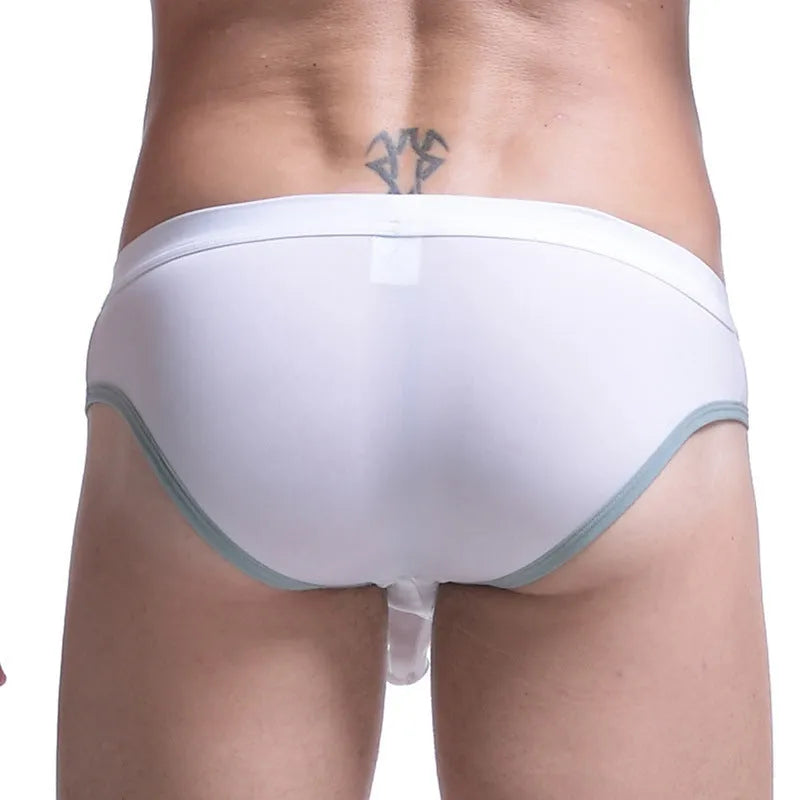 Men's ice silk bazooka briefs in multiple colours, showing mid waist briefs style with bullet separation design.