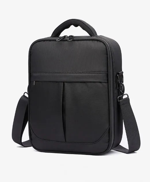 Black Oxford fabric men's shoulder messenger bag showing dimensions of 24cm by 11cm by 31cm