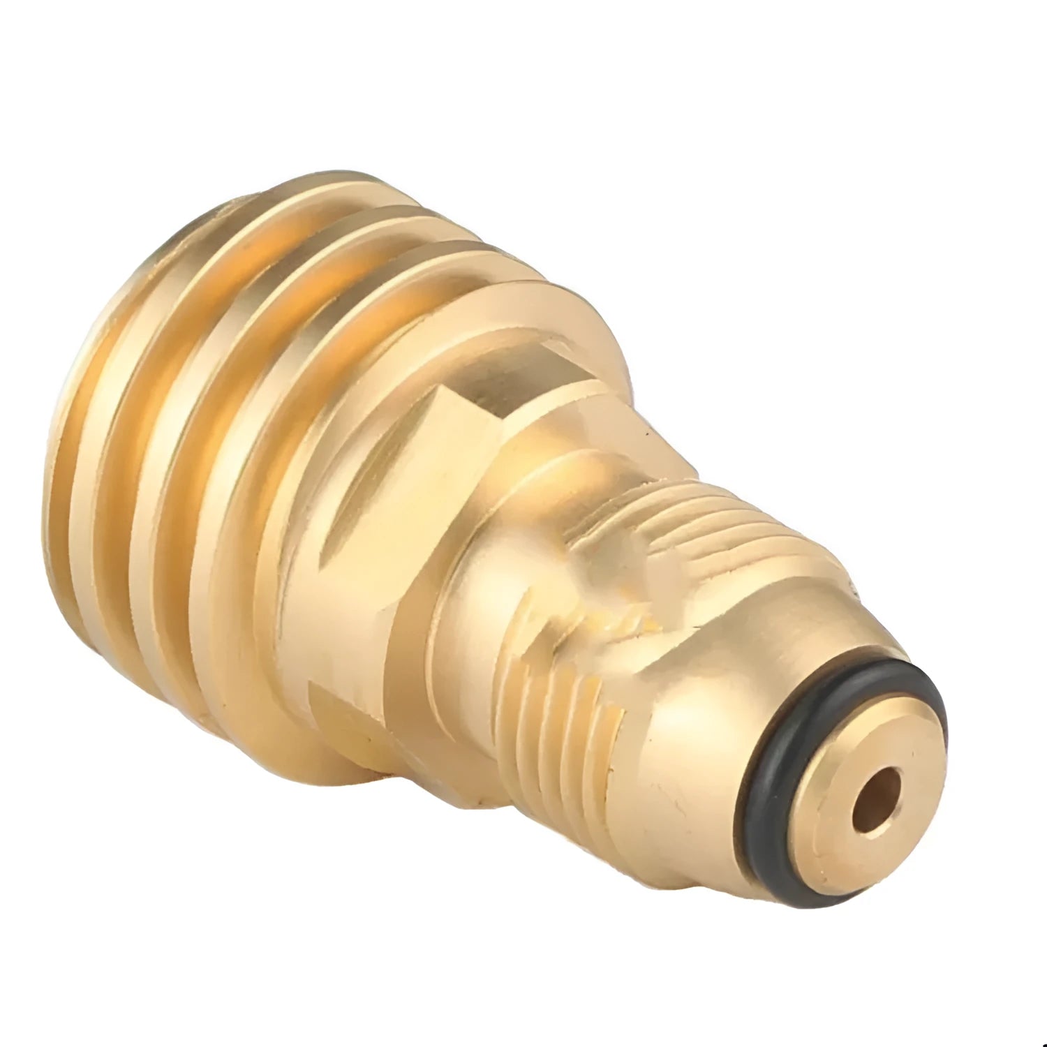 Brass gas brazier adapter with gold finish and taper thread for 7mm gas connections