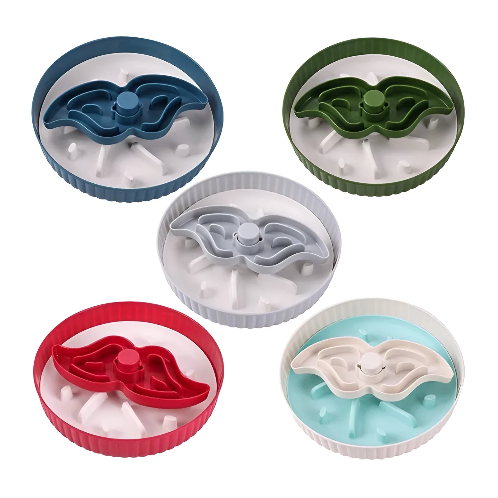 Pet slow feeder bowl with silicone licking mat in rotating game board design