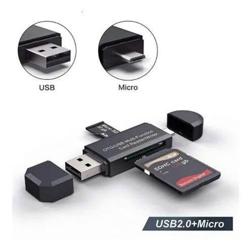 Black USB 3.0 memory card reader with Type-C connector for SD and TF cards