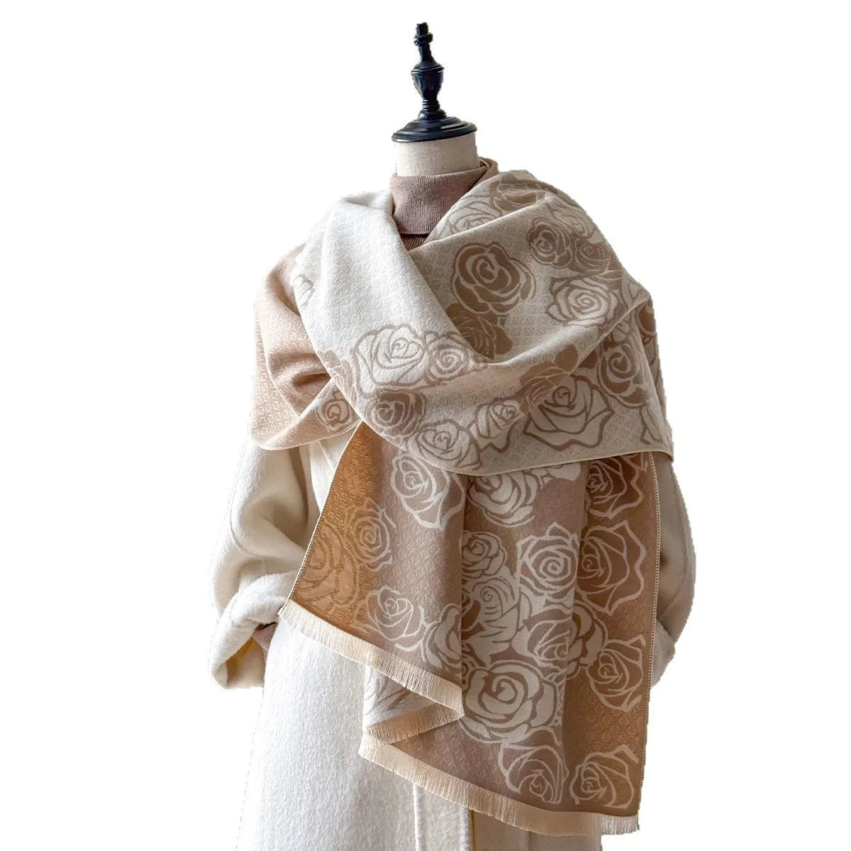 Imitation cashmere winter scarf in gray colour with tassel detailing