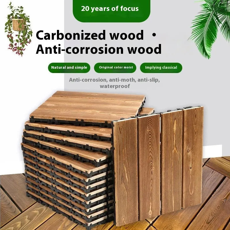Camphor pine wood flooring tile with brushed durable finish, 30cm by 30cm, modern simple style