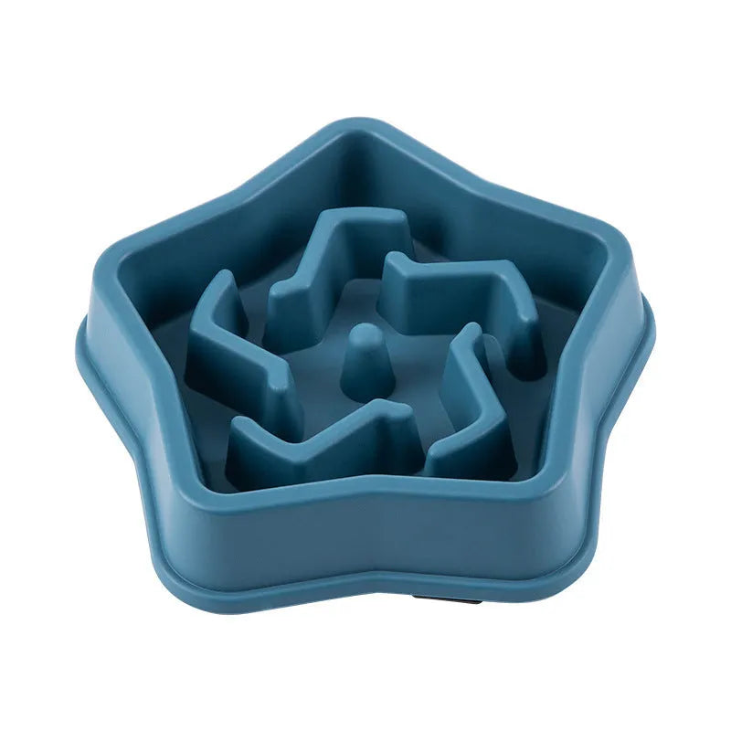 Yellow plastic dog slow feeding bowl with rough base design to prevent choking, 20.1cm diameter
