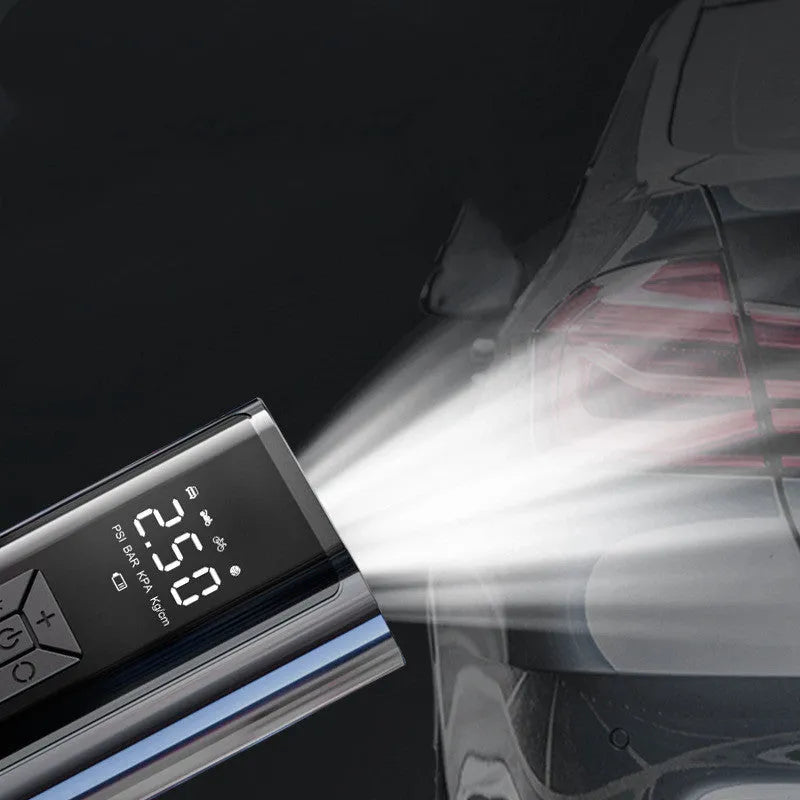 Portable wireless digital display car tyre pump with LED light and USB port
