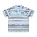 Blue and yellow versions of a men's loose-fit short-sleeved printed casual shirt.