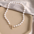 Vintage gold electroplated heart pendant necklace with adjustable pearl chain