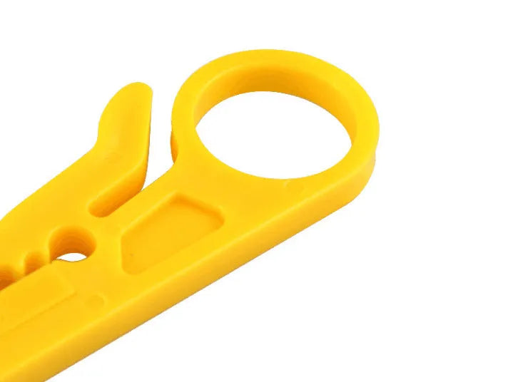 Yellow portable wire stripper tool showing adjustable mechanism and 0.6mm stripping diameter