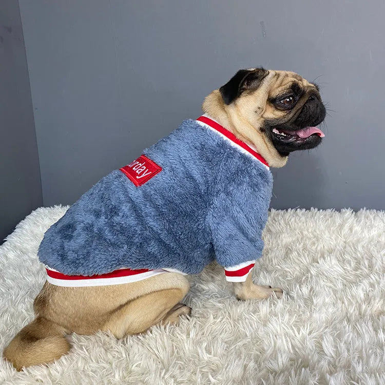 Blue cotton dog sweater in size S to XXL, casual pet jumper for small to large dogs