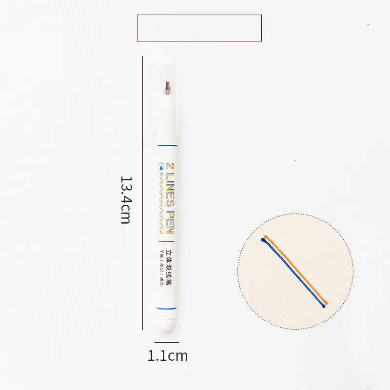 Stereo double line highlighter pen with two-colour 0.5mm tip and 13.4cm plastic body.