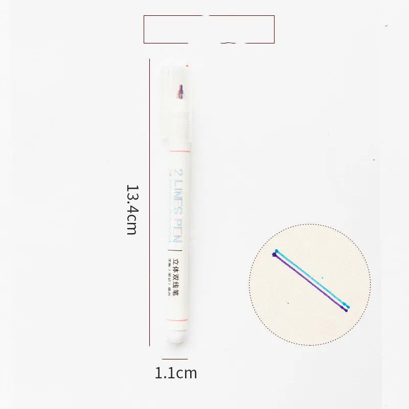 Stereo double line highlighter pen with two-colour 0.5mm tip and 13.4cm plastic body.