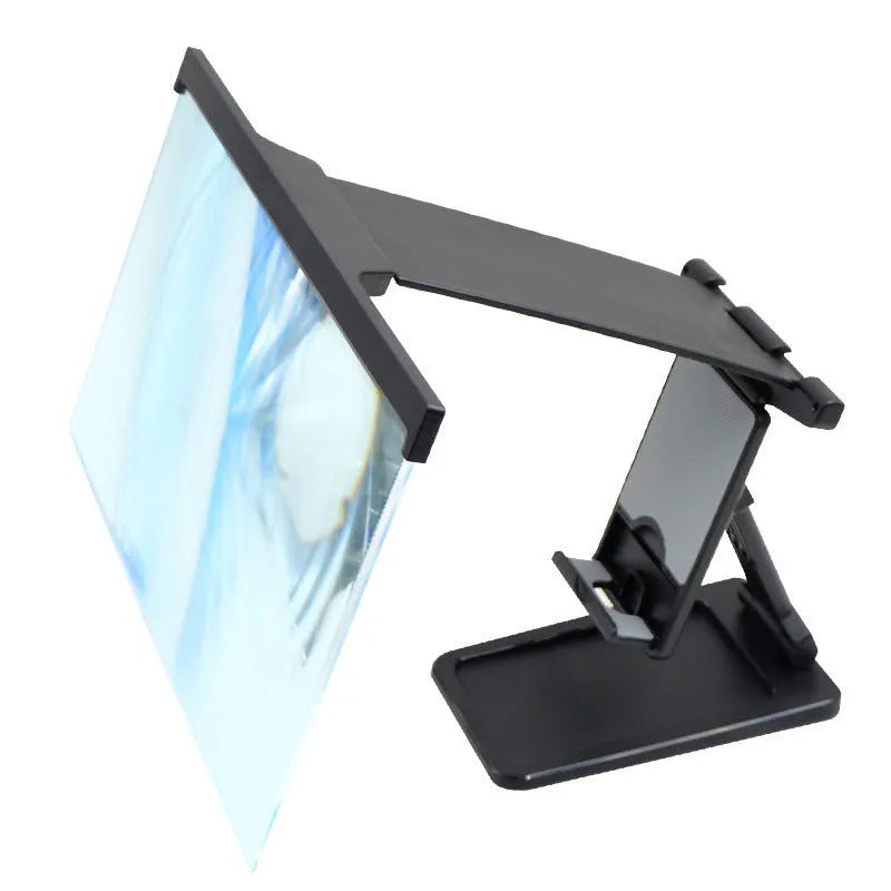 Black L20 split mobile phone screen magnifier with separate bracket on a table.