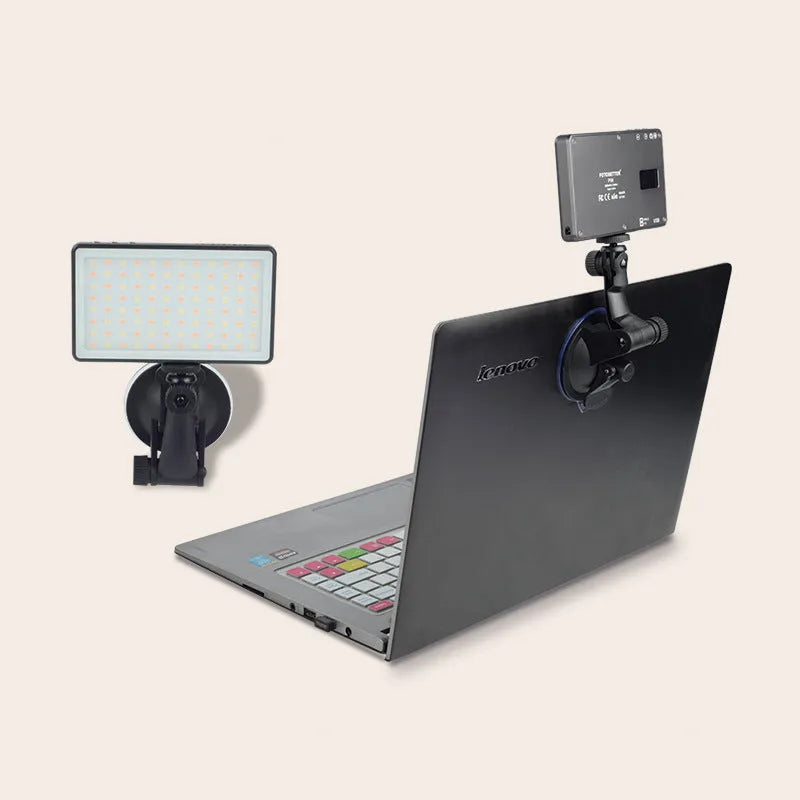 Black aluminium USB-C video conference light panel with 96 LEDs and a 1/4 inch tripod thread on the base.