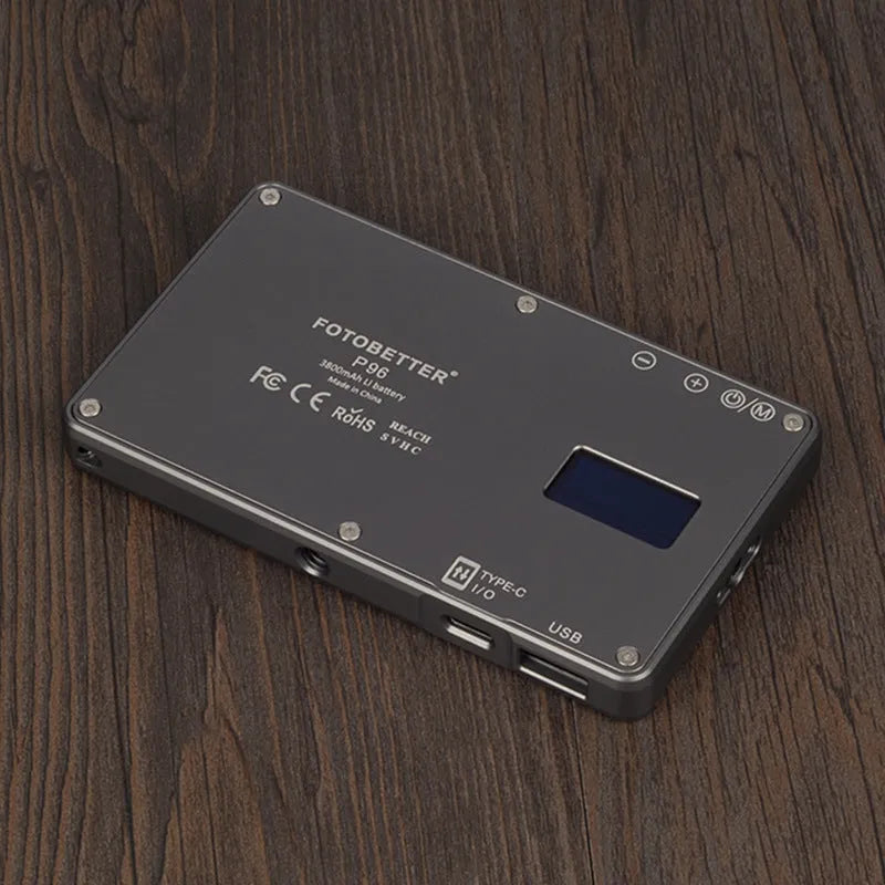 Black aluminium USB-C video conference light panel with 96 LEDs and a 1/4 inch tripod thread on the base.