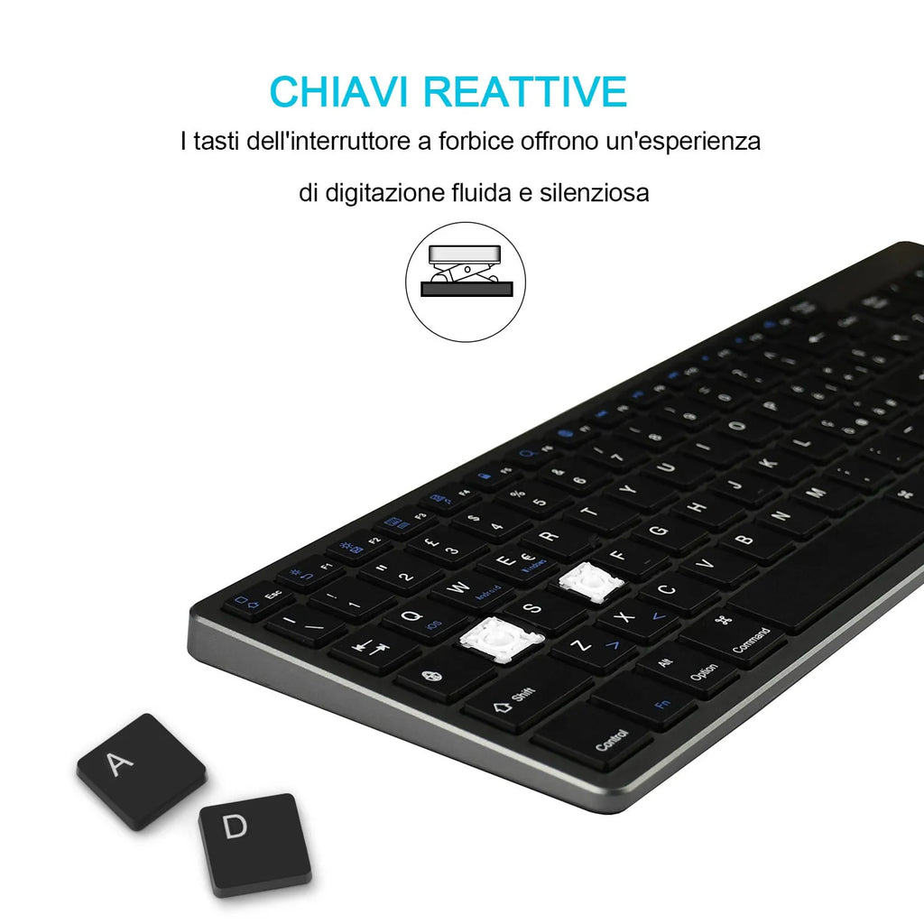 Ultra-thin white Bluetooth keyboard for tablets with 104 keys showing 362mm length