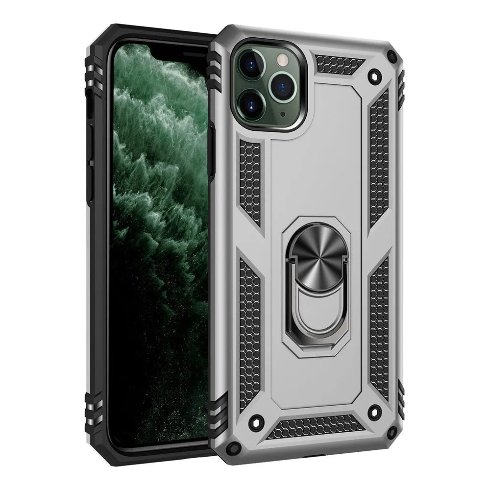 A dark green TPU and PC protective back cover case for Apple iPhones, shown alongside compatible model logos.