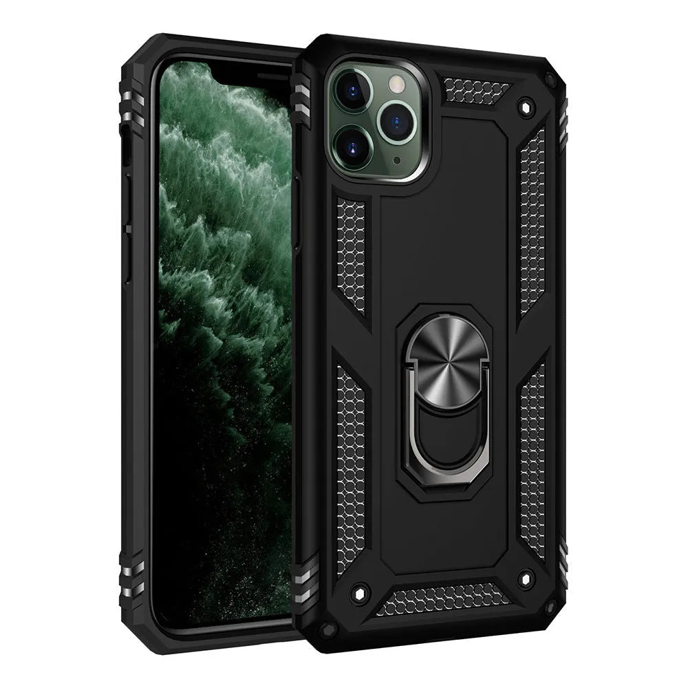 A dark green TPU and PC protective back cover case for Apple iPhones, shown alongside compatible model logos.