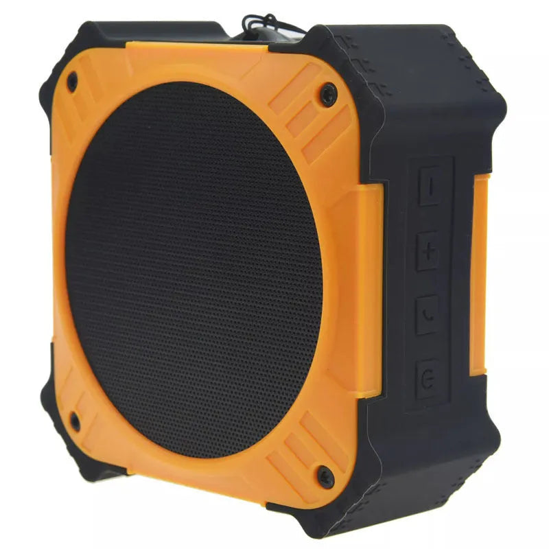 Black portable waterproof Bluetooth speaker with wrist strap and button controls