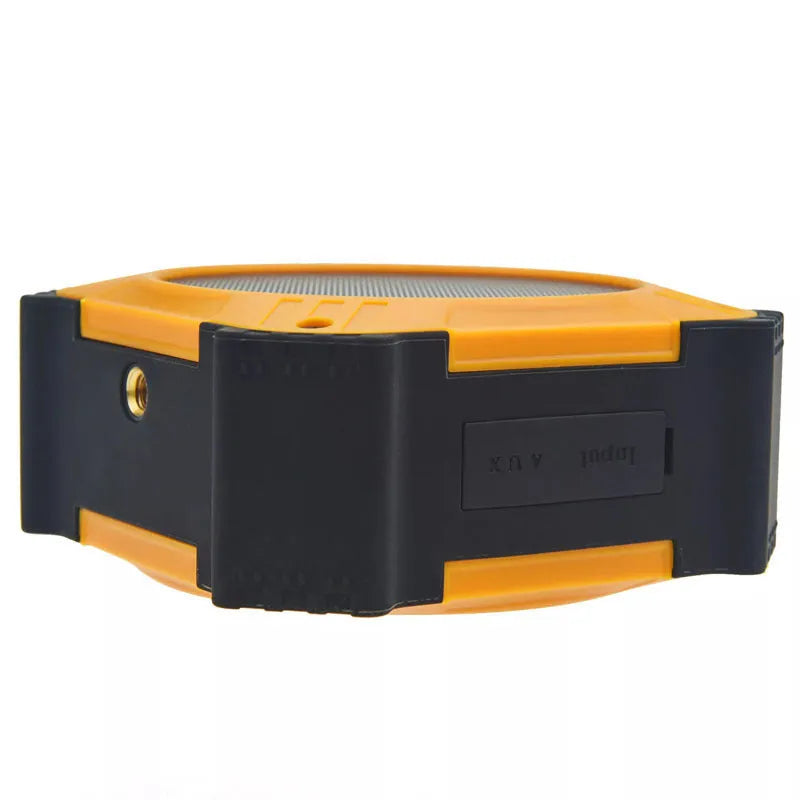 Black portable waterproof Bluetooth speaker with wrist strap and button controls