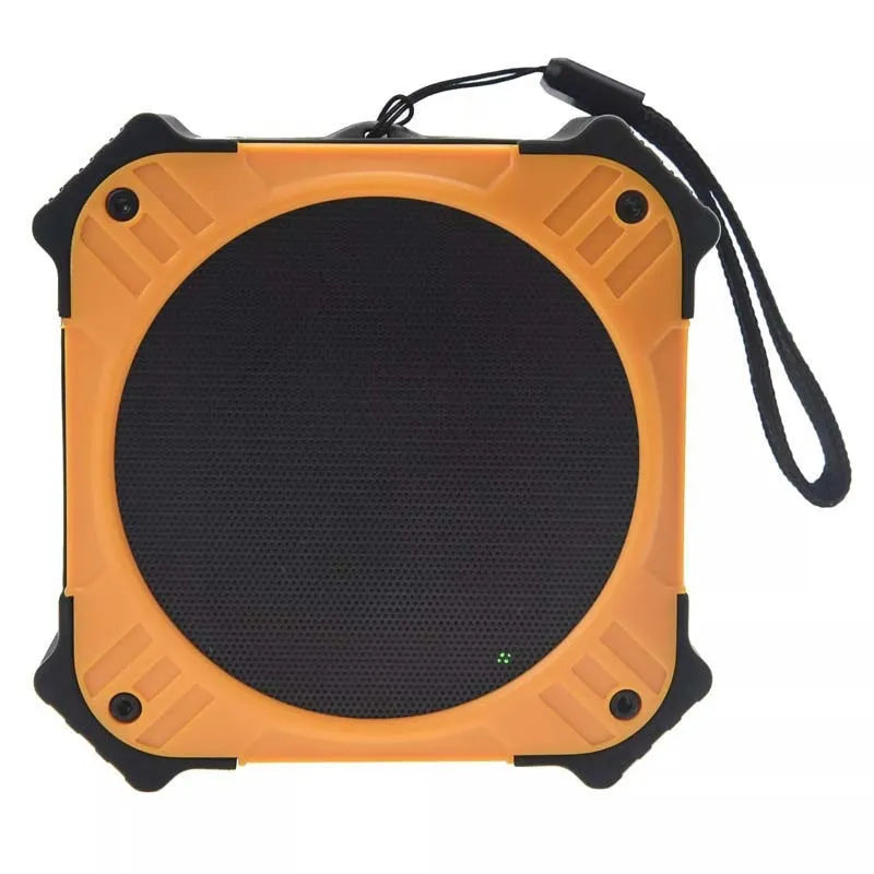 Black portable waterproof Bluetooth speaker with wrist strap and button controls
