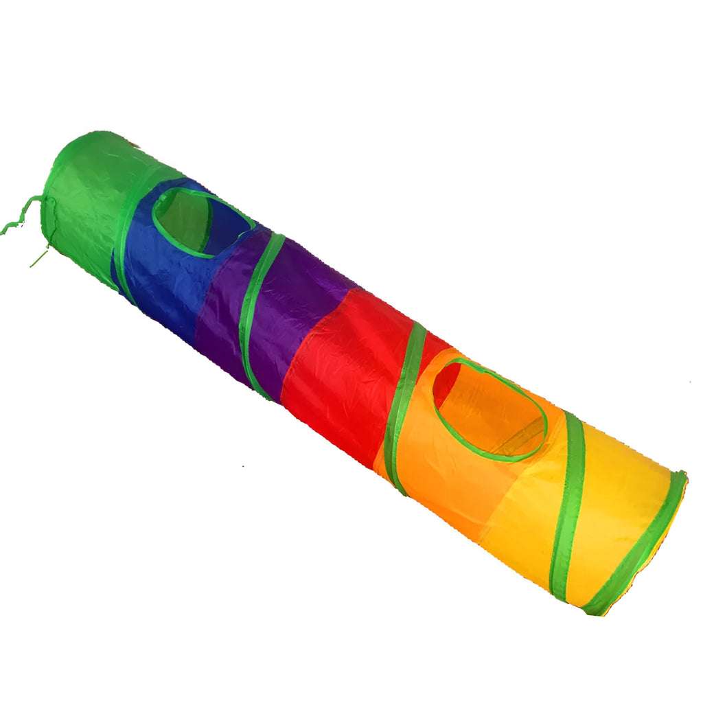 Rainbow polyester cat tunnel, 120cm long and 25cm in diameter, for indoor cats
