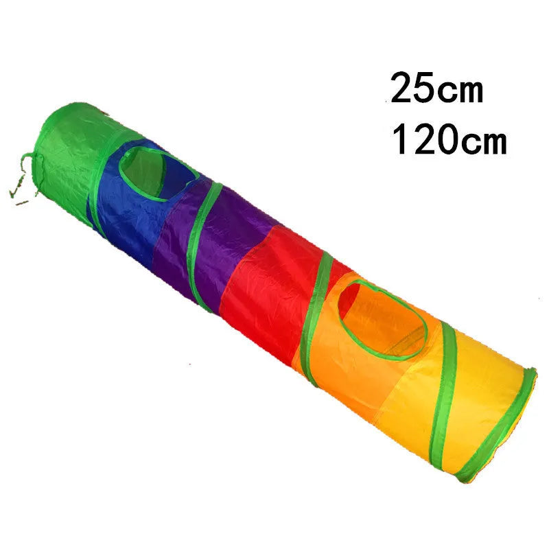 Rainbow polyester cat tunnel, 120cm long and 25cm in diameter, for indoor cats