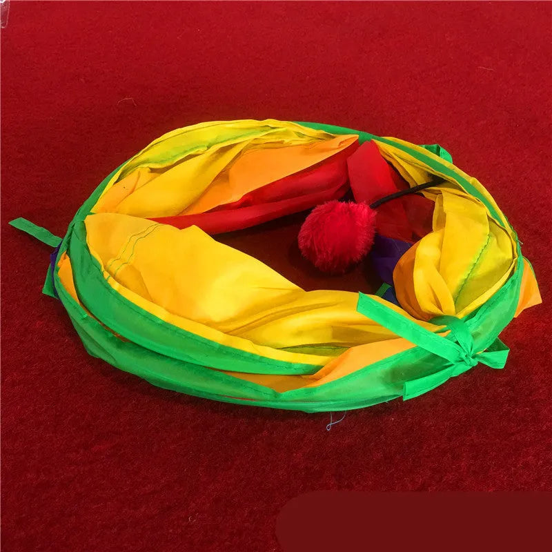 Rainbow polyester cat tunnel, 120cm long and 25cm in diameter, for indoor cats