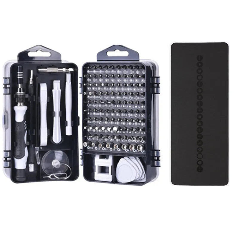 117 in 1 magnetic CRV screwdriver bit set with flexible extension in black, blue, or red case