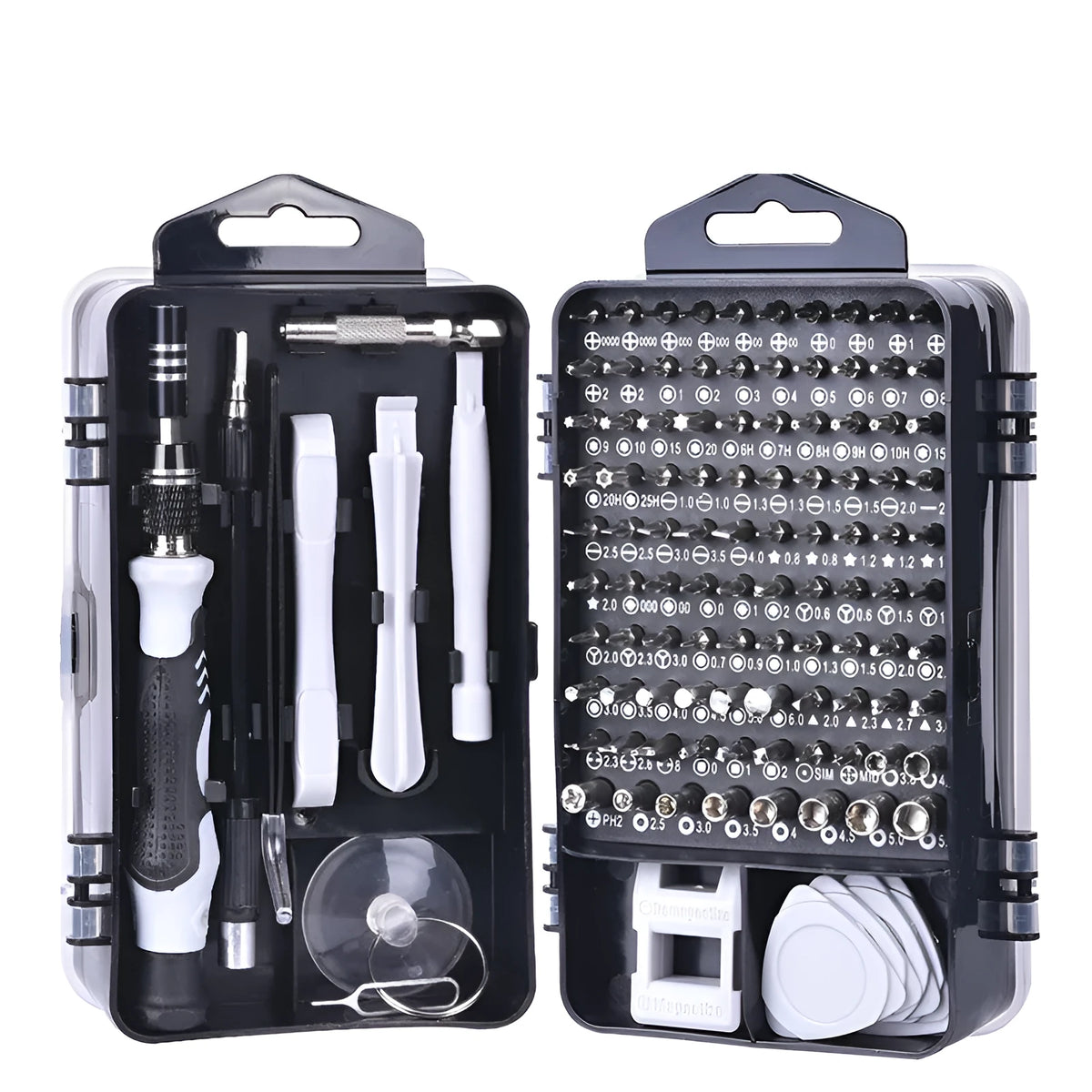 117 in 1 magnetic CRV screwdriver bit set with flexible extension in black, blue, or red case