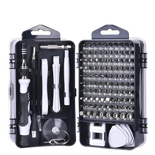 117 in 1 magnetic CRV screwdriver bit set with flexible extension in black, blue, or red case