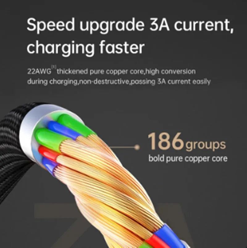Black Apple iPhone charger cable with dual-colour LED light showing smart power-off technology
