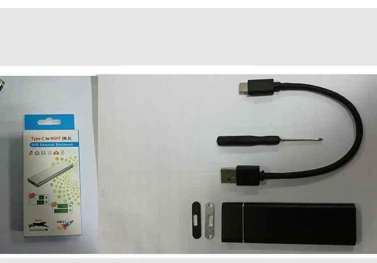 Silver aluminium alloy M.2 NGFF to USB3.1 SSD enclosure, mobile hard disk box with data cable and screwdriver