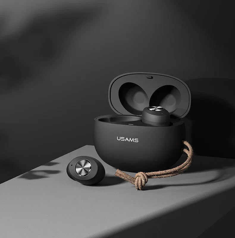 Wireless Bluetooth mini TWS earbuds with charging case in black, white, or dark green colours
