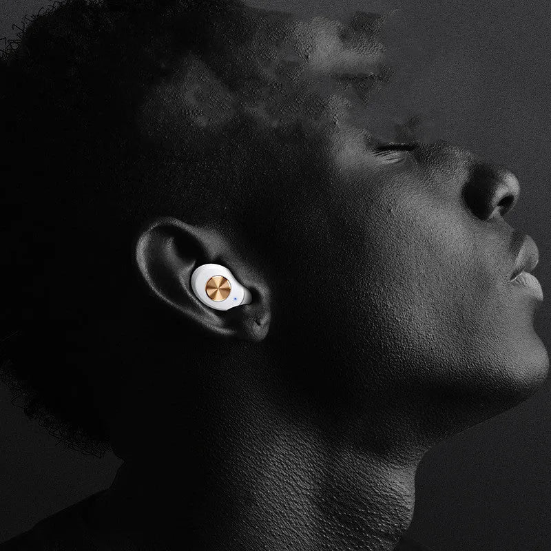 Wireless Bluetooth mini TWS earbuds with charging case in black, white, or dark green colours
