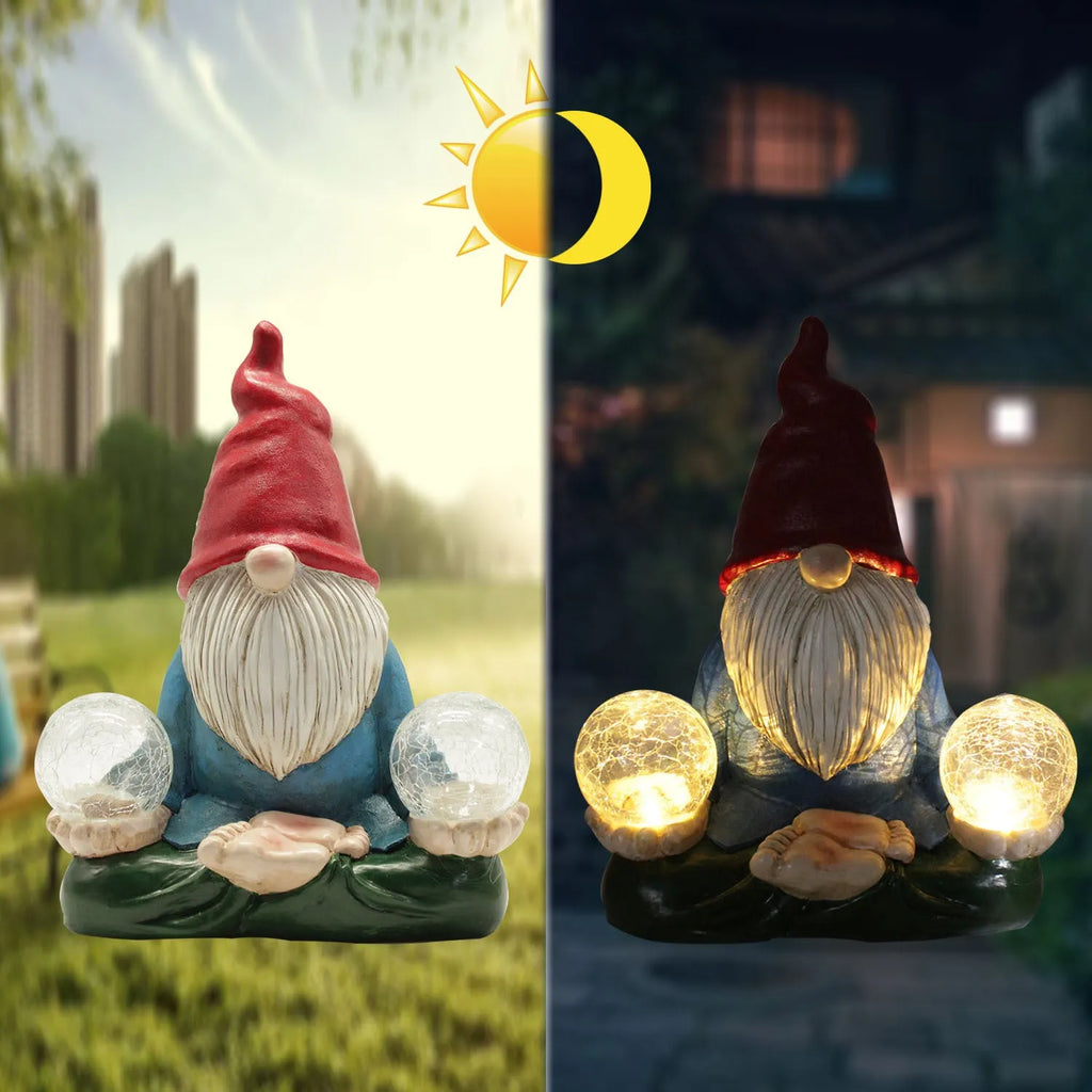 Solar LED resin dwarf garden statue with faceless old man design on grass