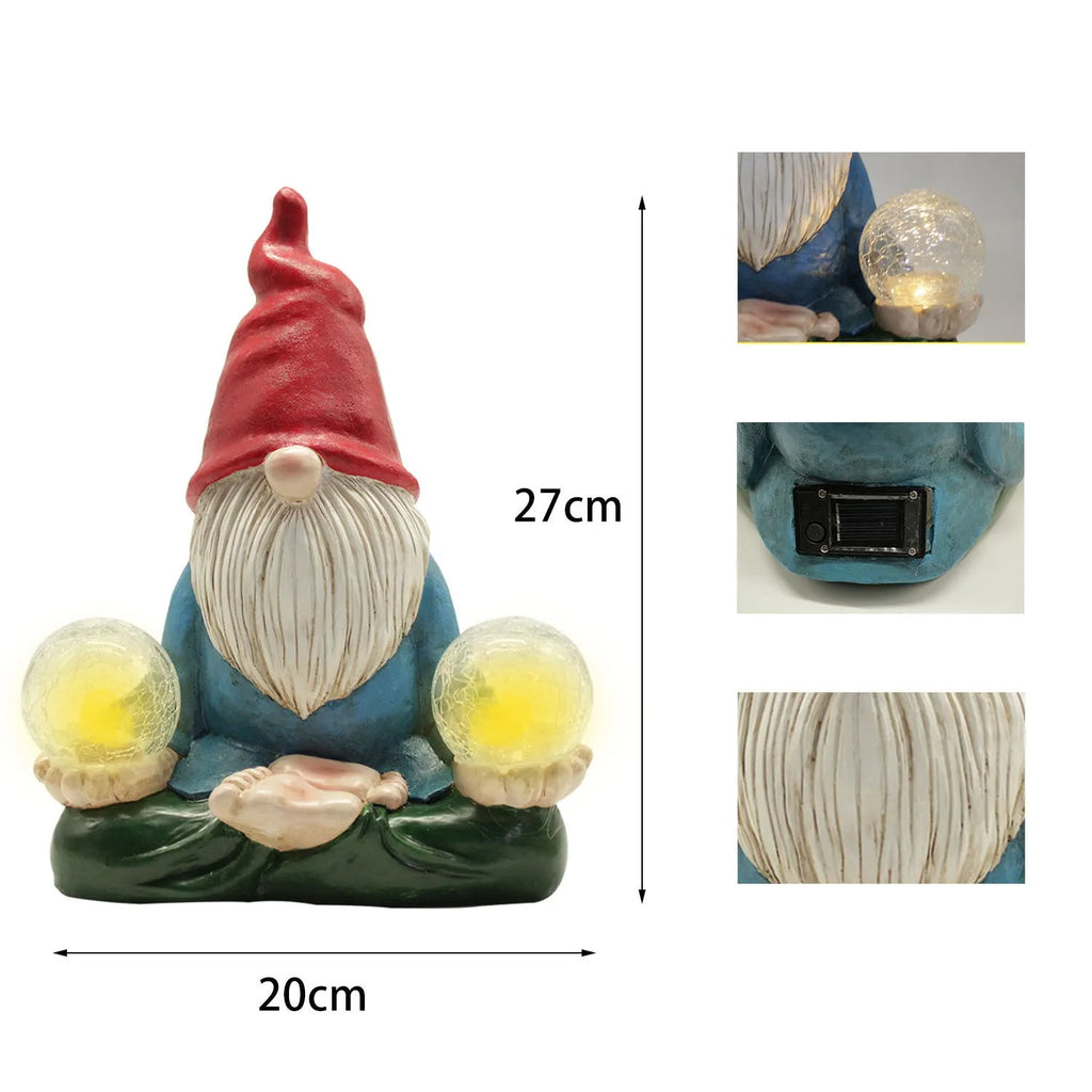 Solar LED resin dwarf garden statue with faceless old man design on grass