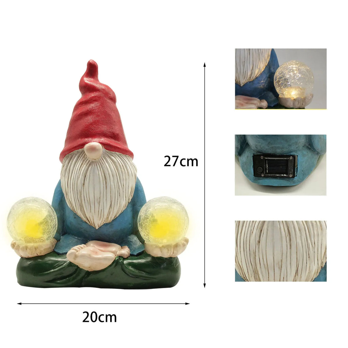 Solar LED resin dwarf garden statue with faceless old man design on grass
