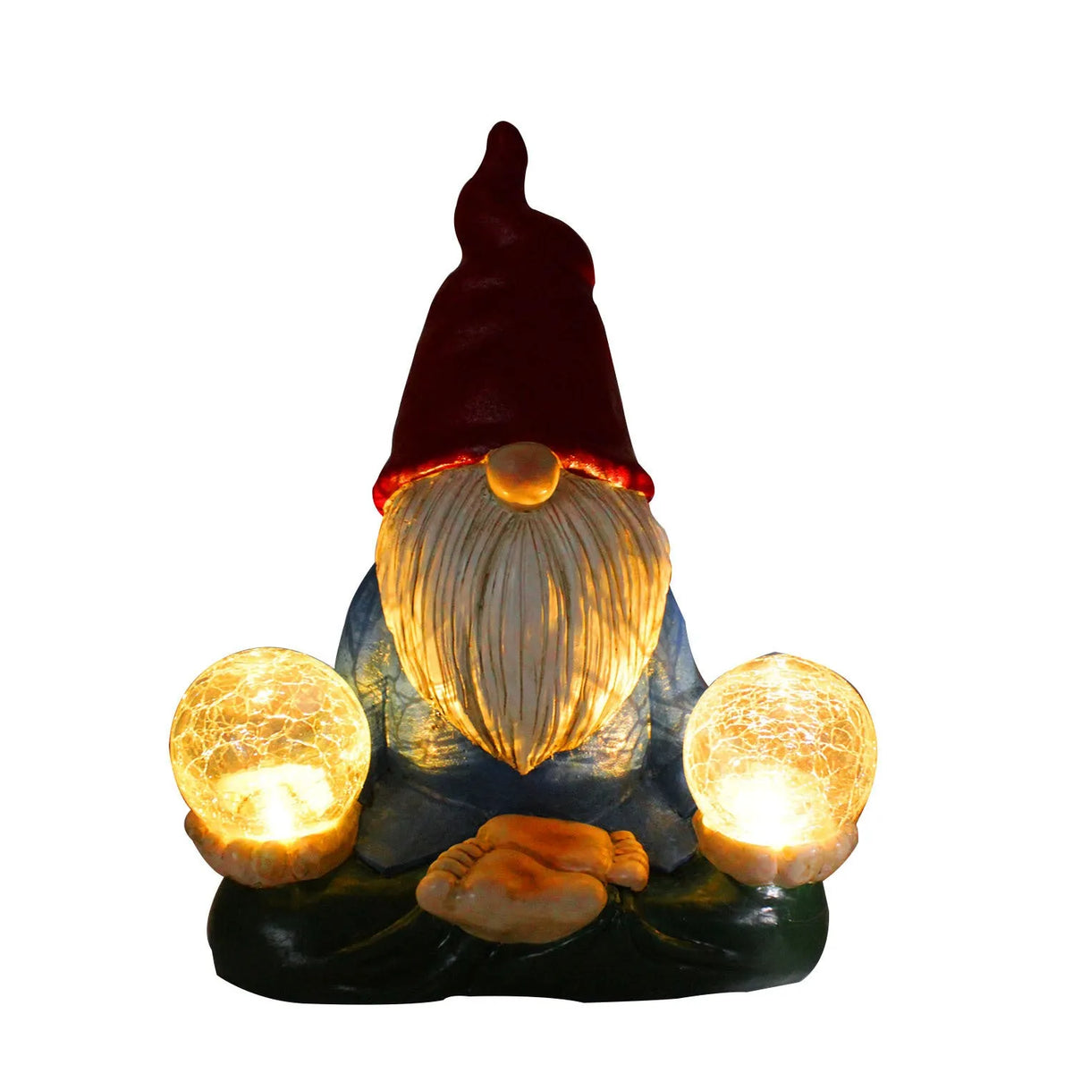 Solar LED resin dwarf garden statue with faceless old man design on grass