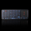 Black wireless laser teaching mini keyboard with touch screen showing compact dimensions