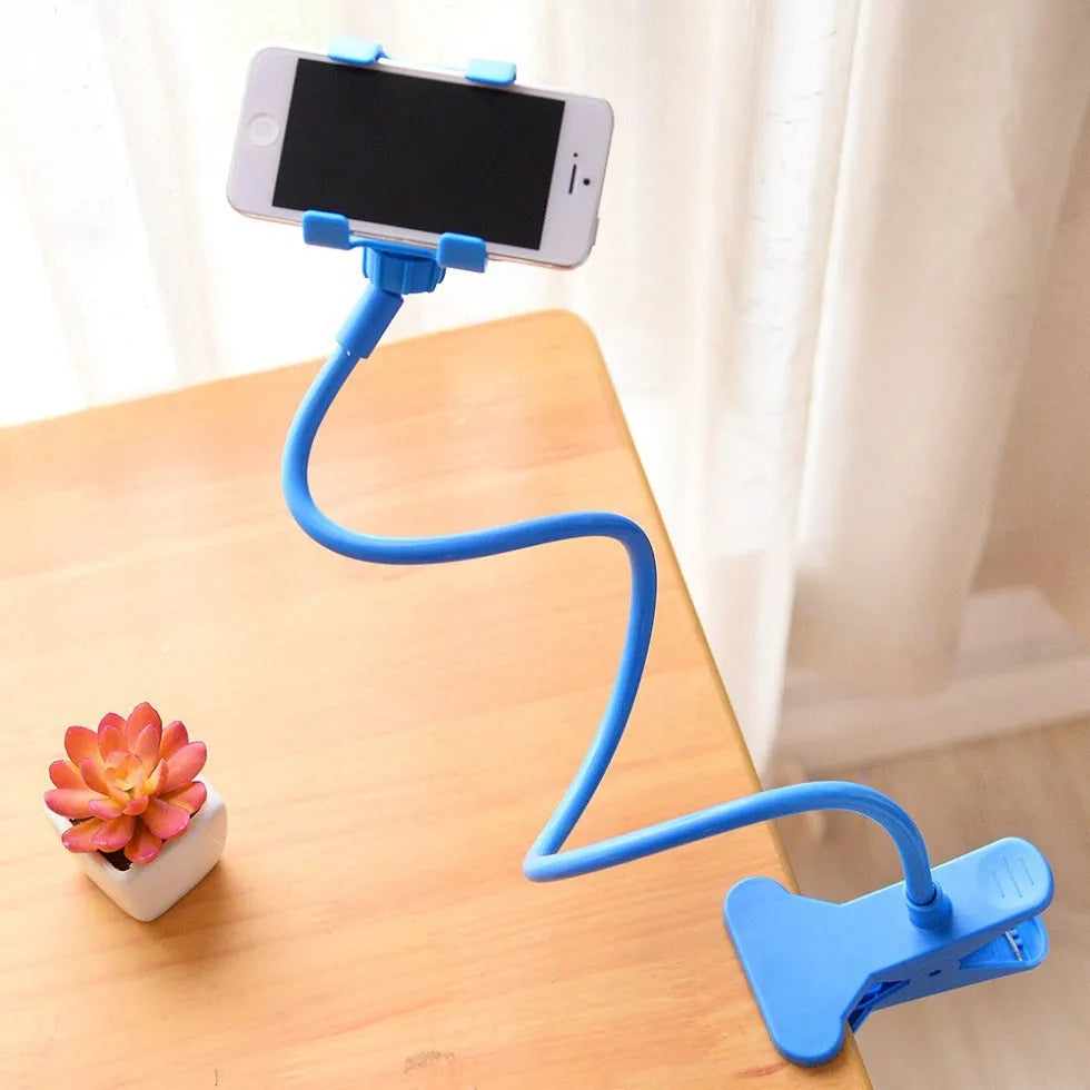 Black flexible mobile phone holder with 70cm arm and V-clamp for bedside or desk mounting
