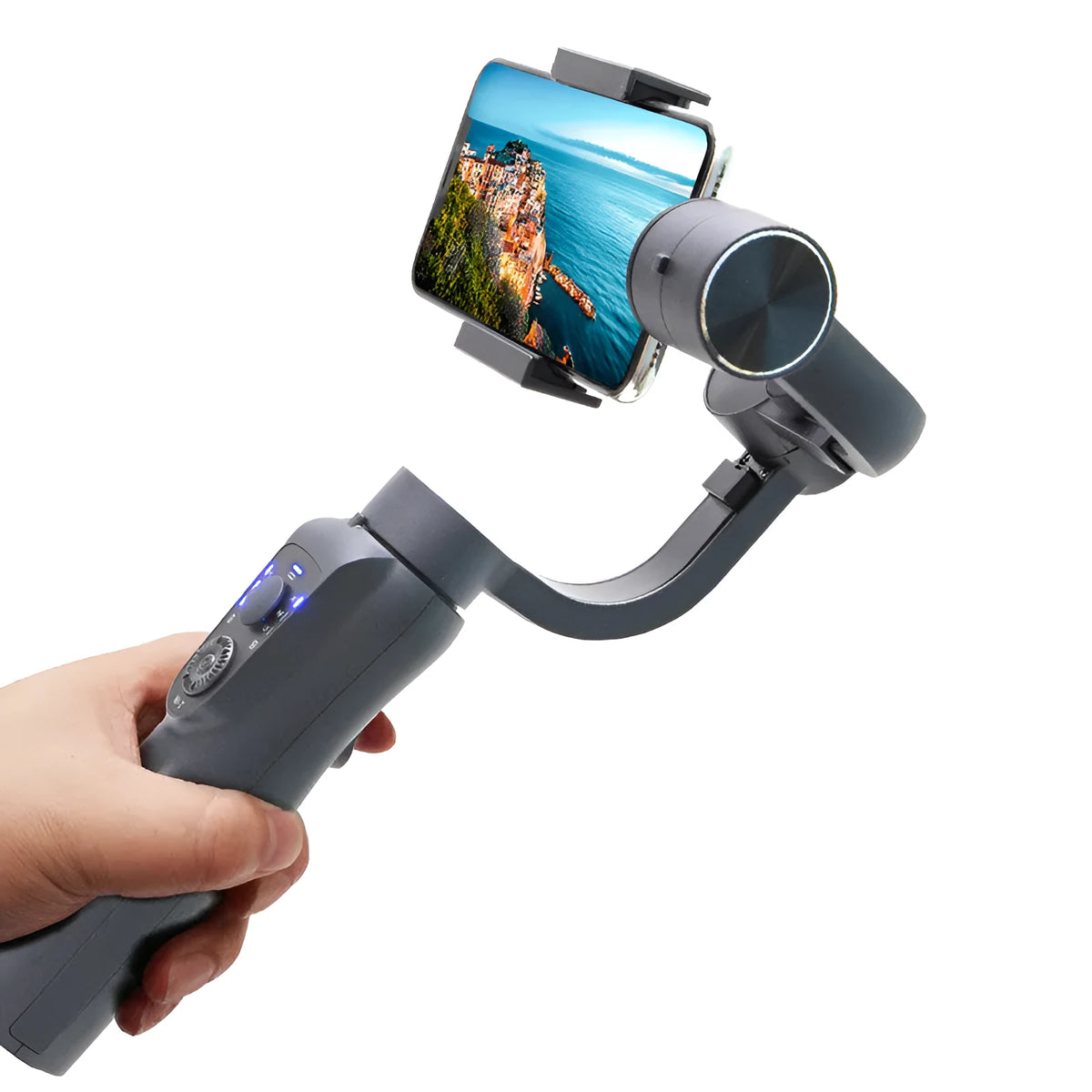 S5B plastic three-axis stabilizer for mobile phones with rotation angles and tripod accessory
