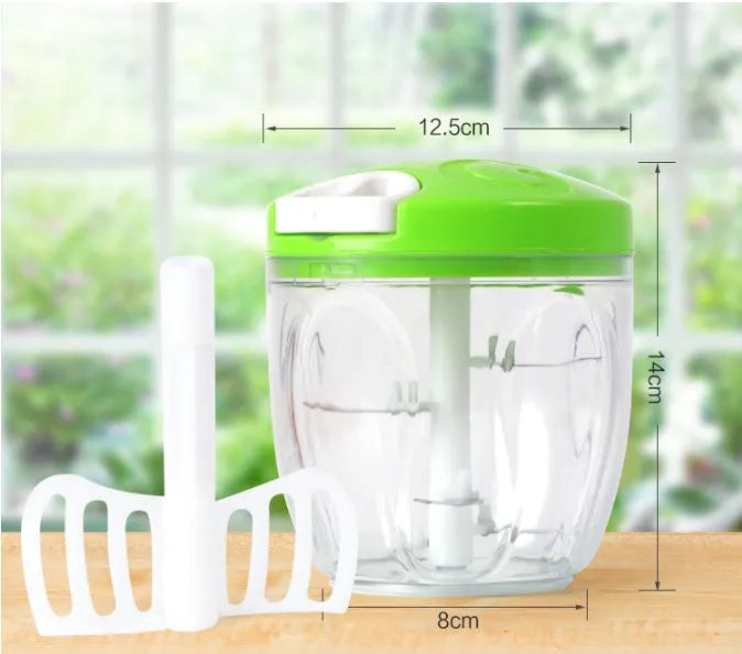 Manual kitchen chopper with stainless steel blades in green colour, 500ml capacity food processor
