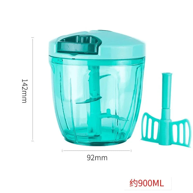 Manual kitchen chopper with stainless steel blades in green colour, 500ml capacity food processor