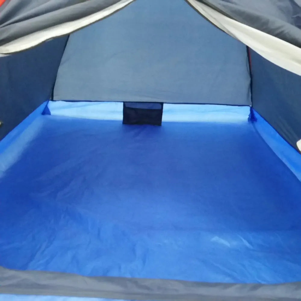 Navy double single-layer camping tent with glass fibre poles, 200x150x110cm, camouflage waterproof design.