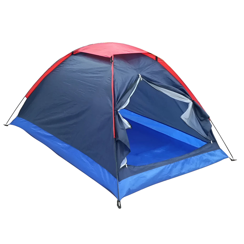 Navy double single-layer camping tent with glass fibre poles, 200x150x110cm, camouflage waterproof design.