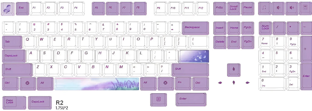 Lavender violet PBT keycap set for mechanical keyboards with sublimation printed legends