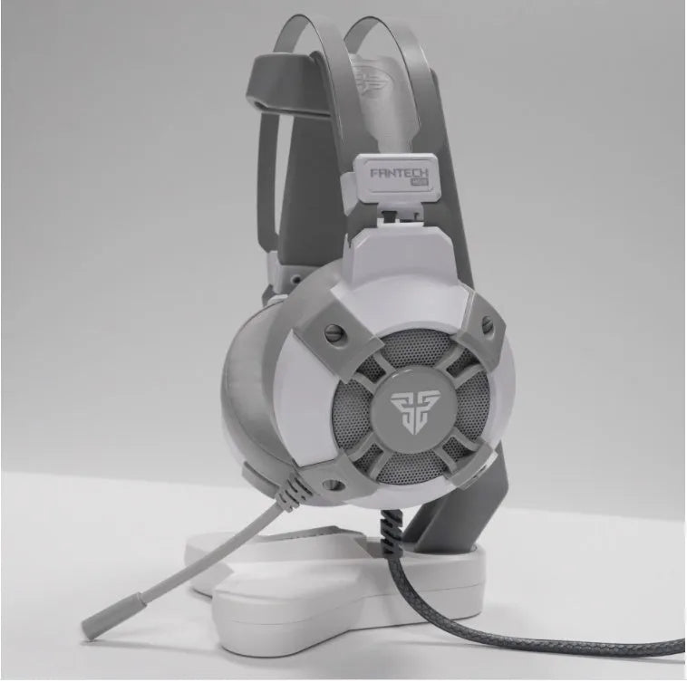 Black FANTECH HG11 USB gaming headset with large ear cups, RGB lighting, and a 2.1m cable with inline remote control.