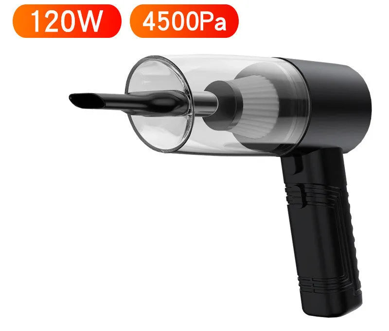 Car vacuum cleaner in black or white with five suction head accessories and 5-metre power cord